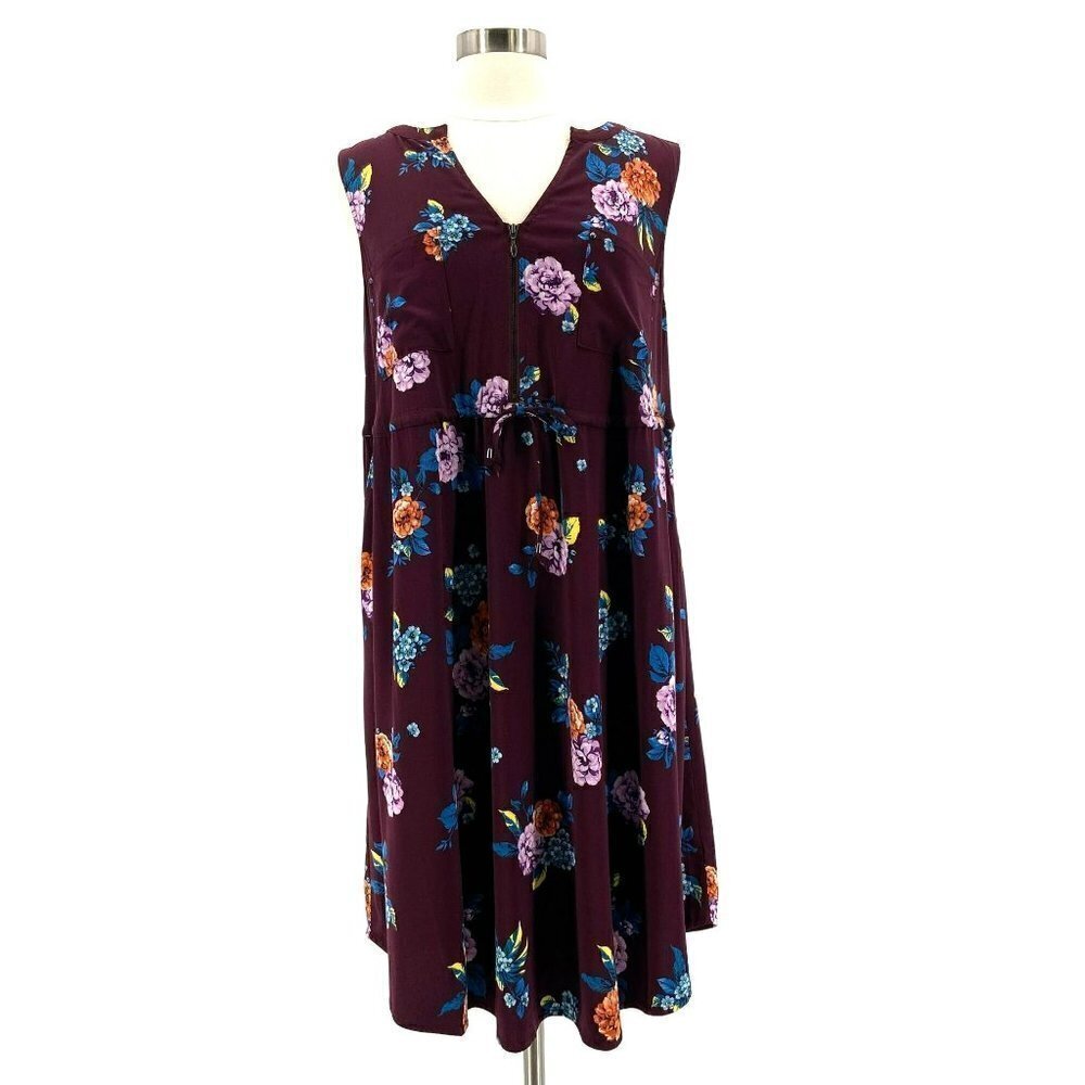 Torrid Floral Maroon V-Neck Sleeveless Dress Womens 10